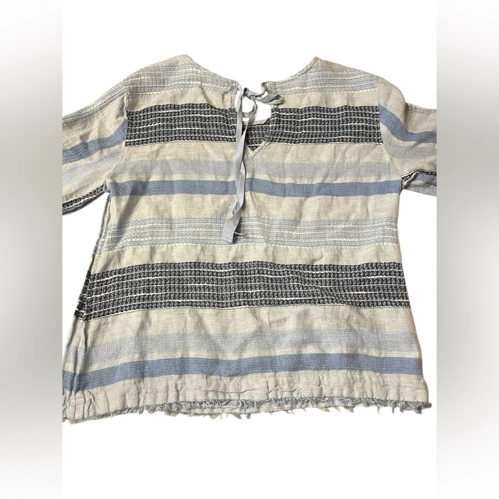Anthropologie Cloth and Stone Linen Bella Dahl 3/4 sleeve Frayed Hem Top Sz M - Picture 6 of 9